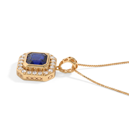 Lab Grown Ceylon-Blau-Saphir, Lab Grown Diamant Schmuckset (10-15 Werktage Lieferzeit) ca. 50 cm 925 Silber 750 Gelbgold vermeil ca. 2.52 ct
