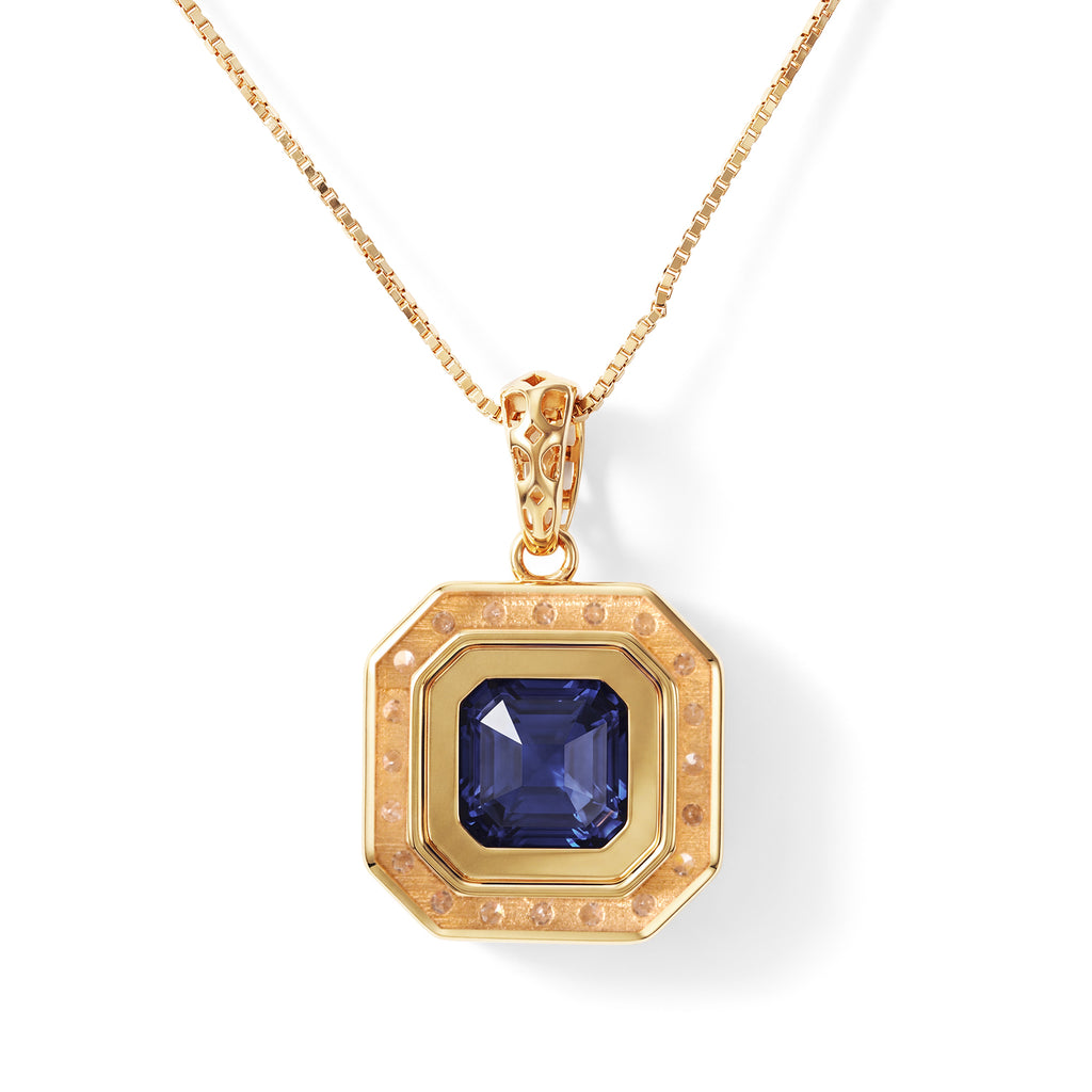 Laborgezüchteter Ceylon-Blau-Saphir, Lab Grown Diamant Schmuckset ca. 50 cm 925 Silber 750 Gelbgold vermeil ca. 2,52 ct.