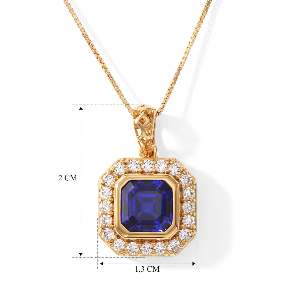 Laborgezüchteter Ceylon-Blau-Saphir, Lab Grown Diamant Schmuckset ca. 50 cm 925 Silber 750 Gelbgold vermeil ca. 2,52 ct.