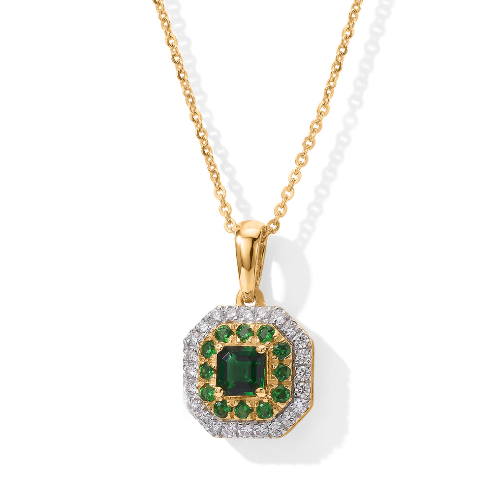 D'Joy AAAA Tsavorite Granat Anhänger mit Kette,  ca. 50 cm 925 Silber 750 Gelbgold vermeil ca. 0.73 ct