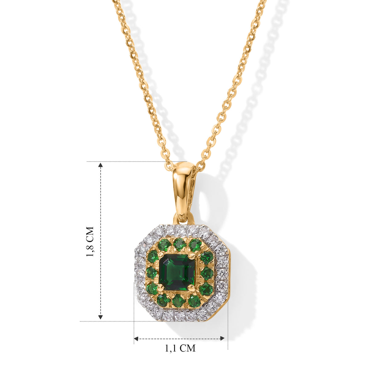 D'Joy AAAA Tsavorite Granat Anhänger mit Kette,  ca. 50 cm 925 Silber 750 Gelbgold vermeil ca. 0.73 ct