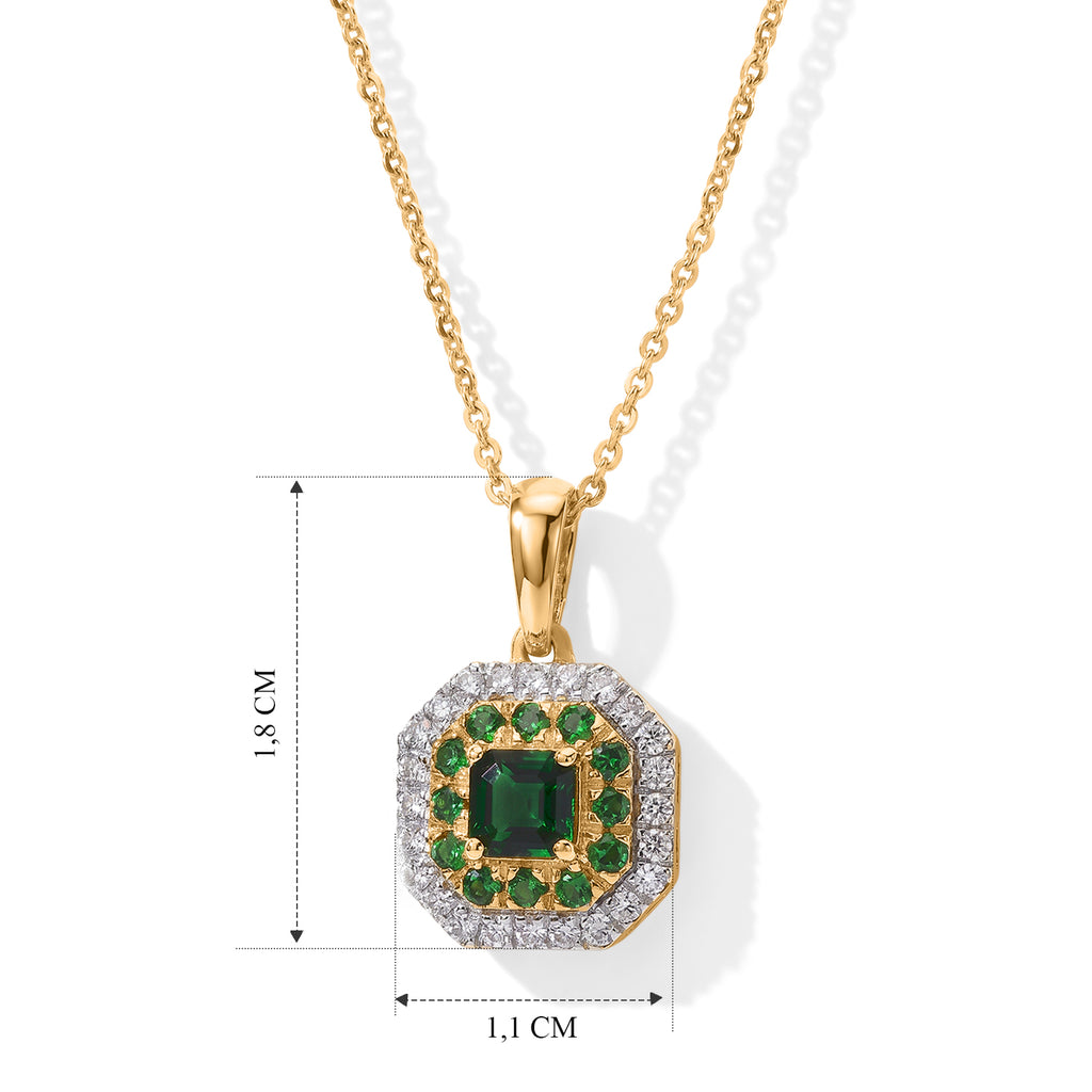 D'Joy AAAA Tsavorite Granat Anhänger mit Kette,  ca. 50 cm 925 Silber 750 Gelbgold vermeil ca. 0.73 ct