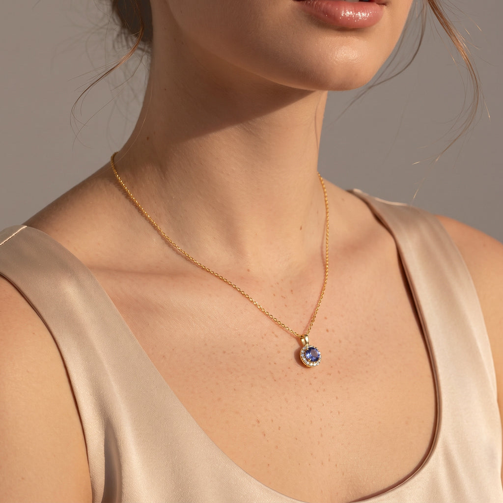 EVER TRUE Tansanit, Weißer Zirkon Anhänger mit Kette, (9-14 Werktage Lieferzeit) ca. 50 cm ca. 0.62 ct