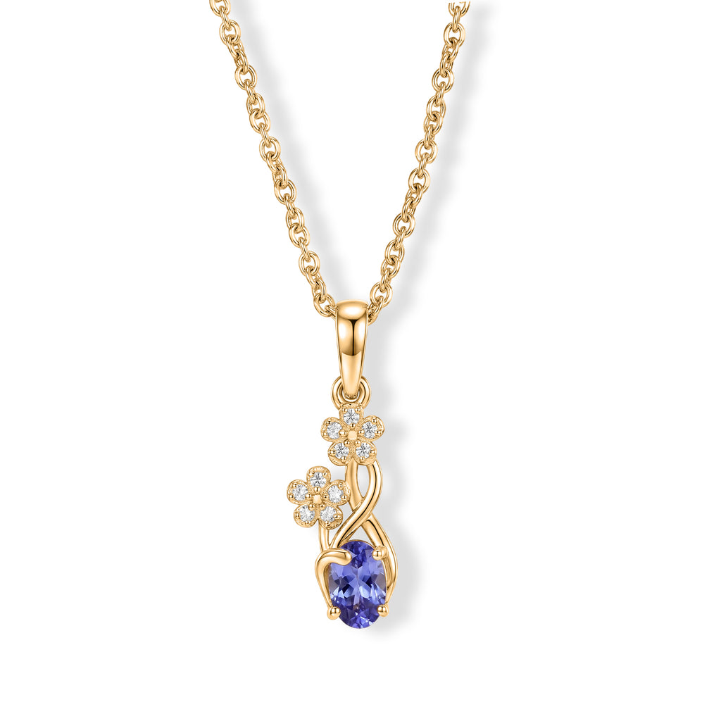 EVER TRUE Tansanit, Weißer Zirkon Anhänger mit Kette, ca. 50 cm ca. 0.48 ct