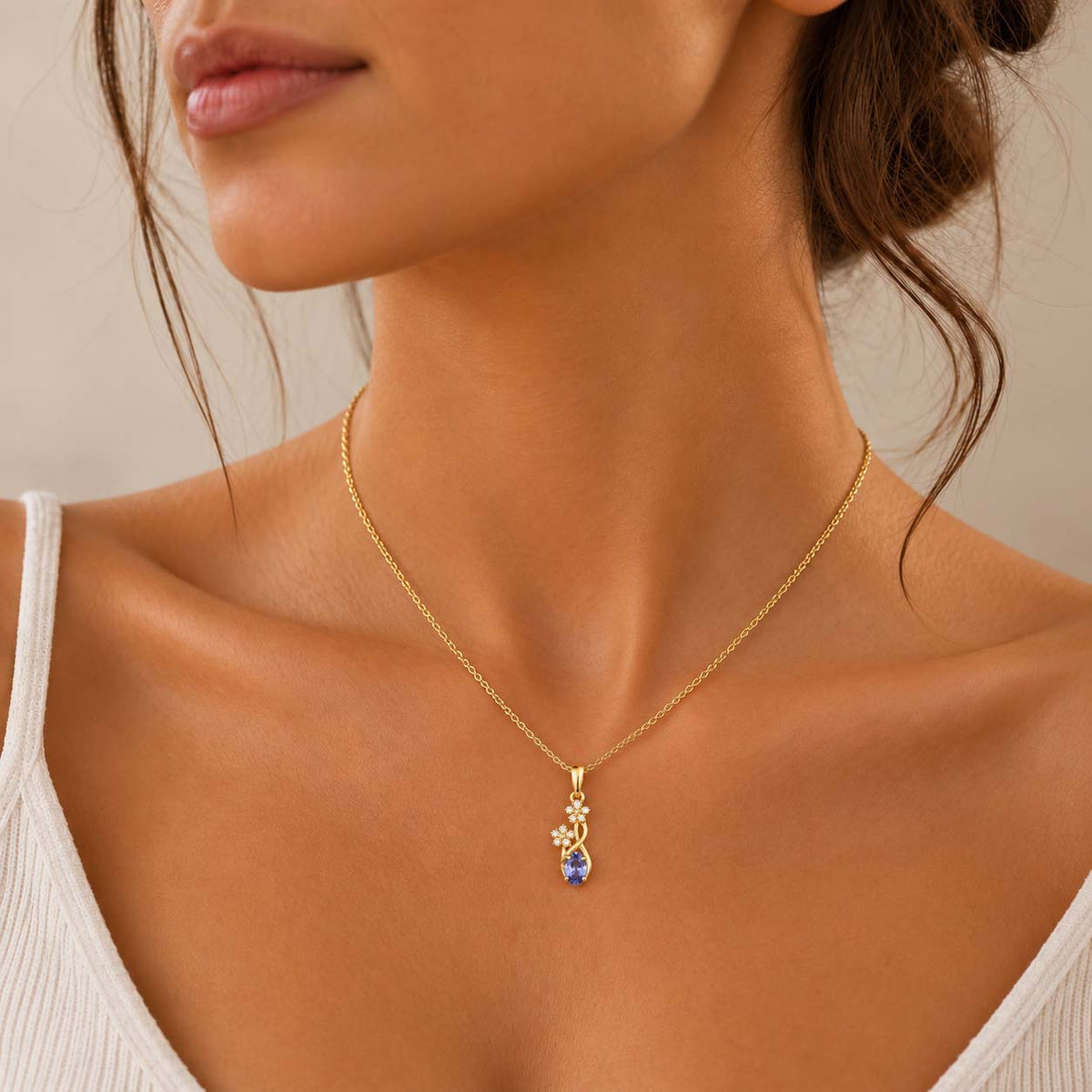 EVER TRUE Tansanit, Weißer Zirkon Anhänger mit Kette, ca. 50 cm ca. 0.48 ct