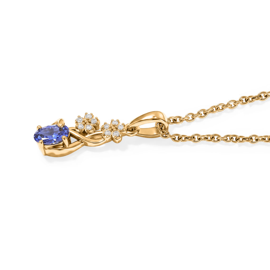 EVER TRUE Tansanit, Weißer Zirkon Anhänger mit Kette, ca. 50 cm ca. 0.48 ct