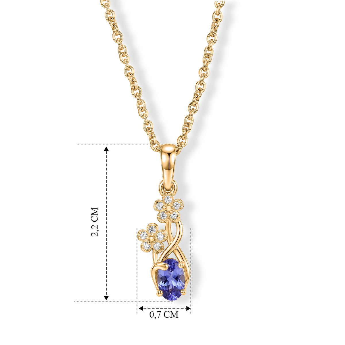 EVER TRUE Tansanit, Weißer Zirkon Anhänger mit Kette, ca. 50 cm ca. 0.48 ct