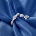 Luxuriant Diamond Duo: Labor Diamant Ring & Ohrringe in rhodiniertem Silber