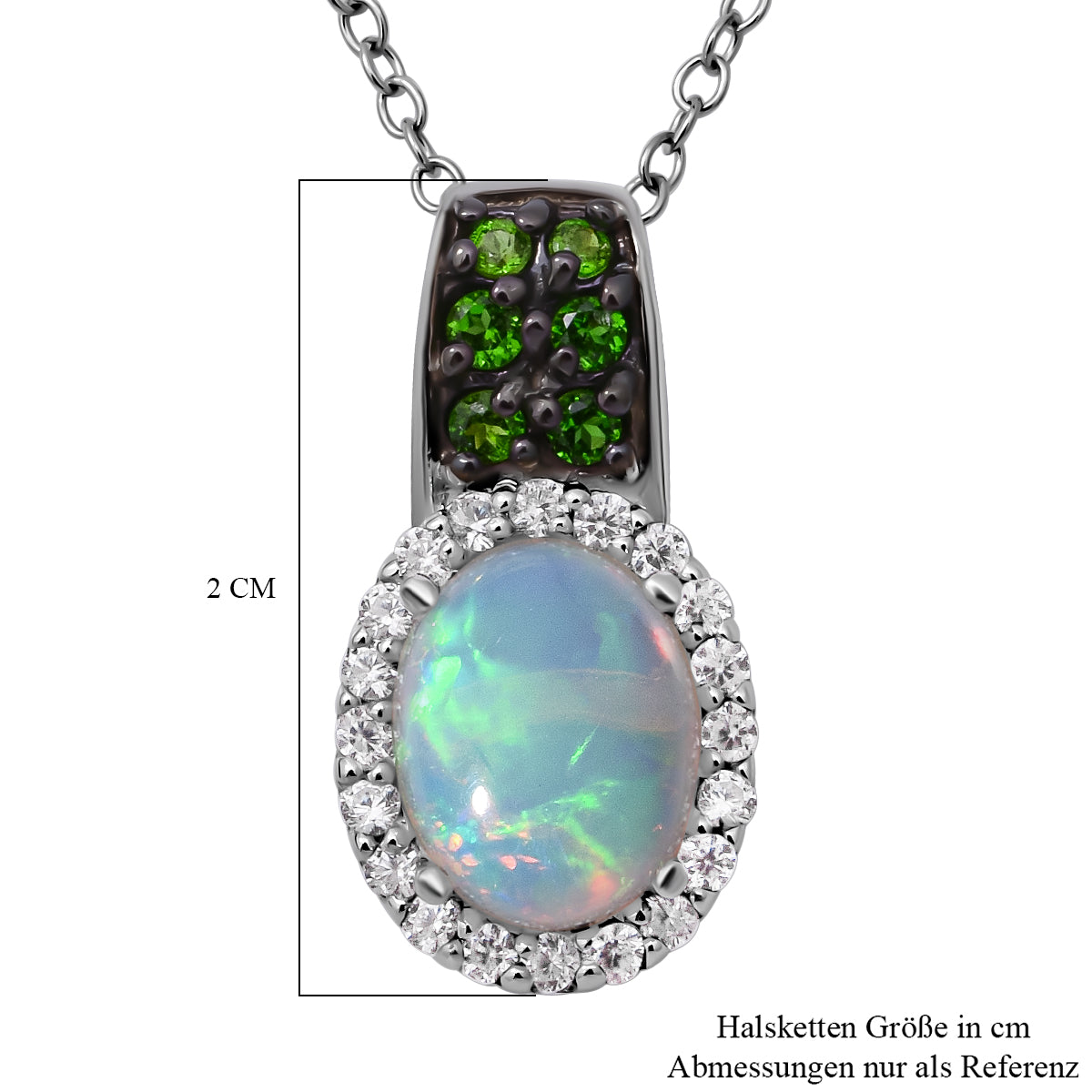Natürlicher, äthiopischer Welo Opal und natürlicher Chromdiopsid-Anhänger mit Kette, 925 Silber platiniert ca. 1,69 ct