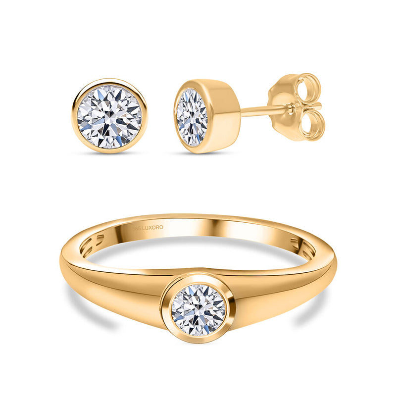 Premium-Schmuckset: IGI zertifizierte VS-GH Labor-Diamant-Ohrstecker & Ring 585 Gelbgold