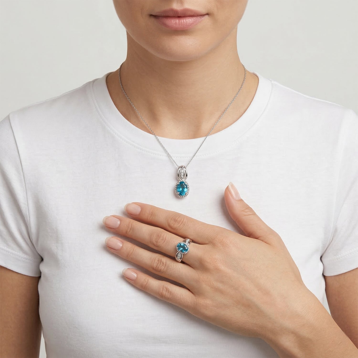 D’Joy blauer und weißer Zirkon Ring und Anhänger
