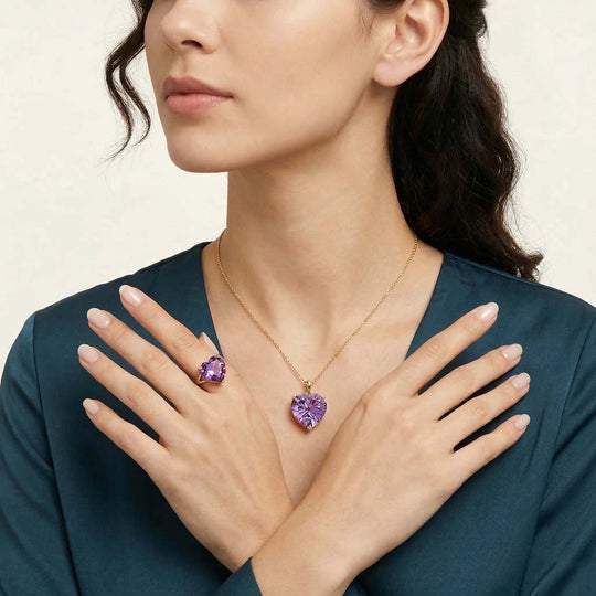 D'Joy AA Rose De France Amethyst Ring und Anhänger mit 50cm Kette