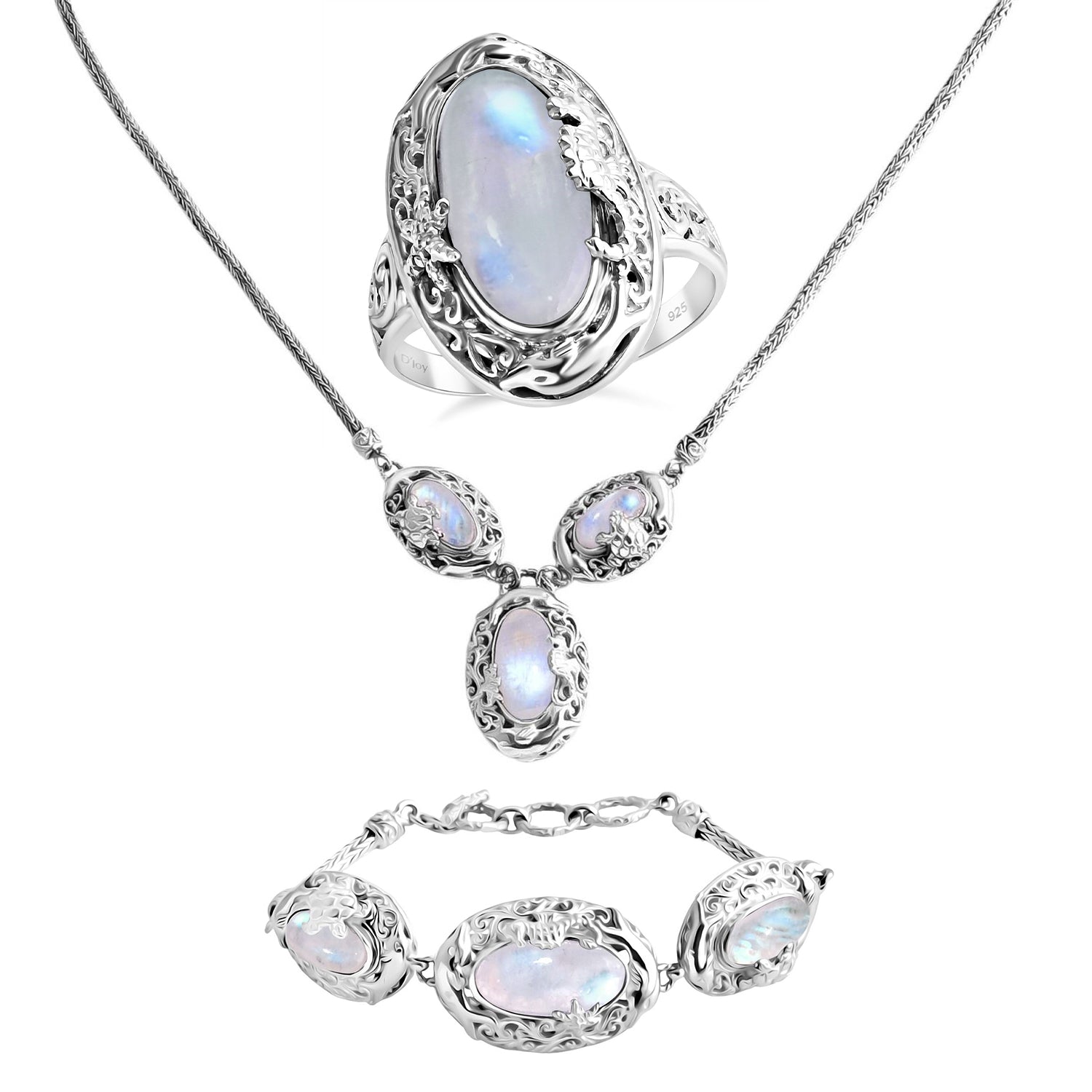 Royal Bali Kollektion-  Regenbogen Mondstein Schmuckset