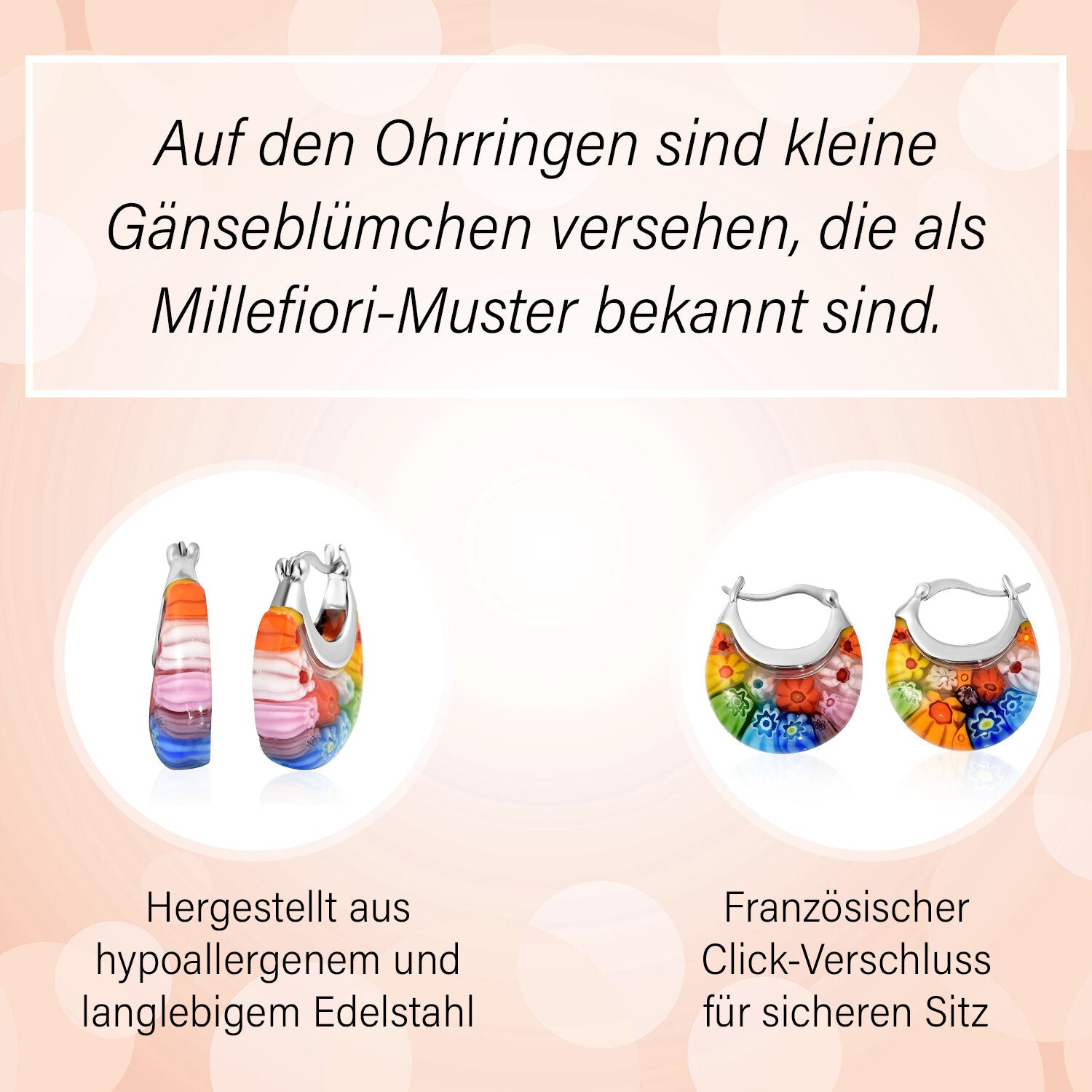 4er-Set Huggie-Ohrringe im Murano-Stil