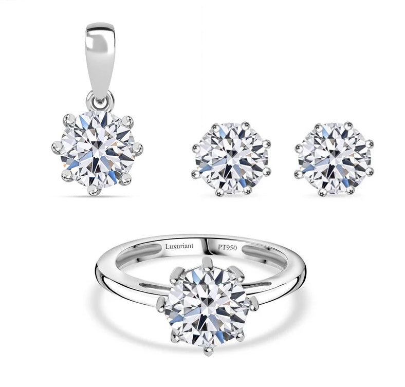 LUXURIANT DIAMOND- SGL zertifizierter VS-EF Labor Diamant-Anhänger Ring und Ohrringe 950 Platin
