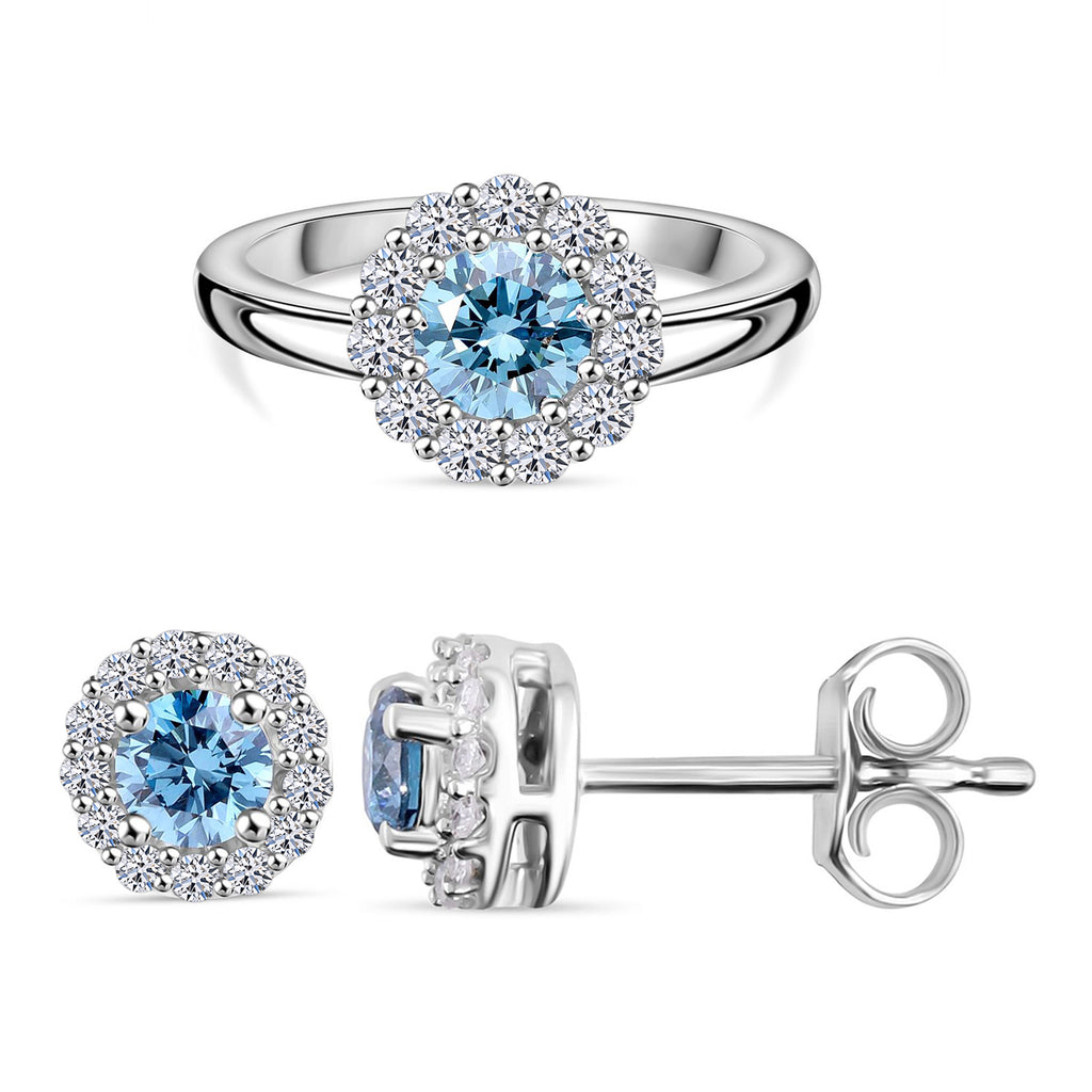 Schmuck-Duo: LUXURIANT DIAMOND blaues und weißes Labor Diamant-Schmuckset