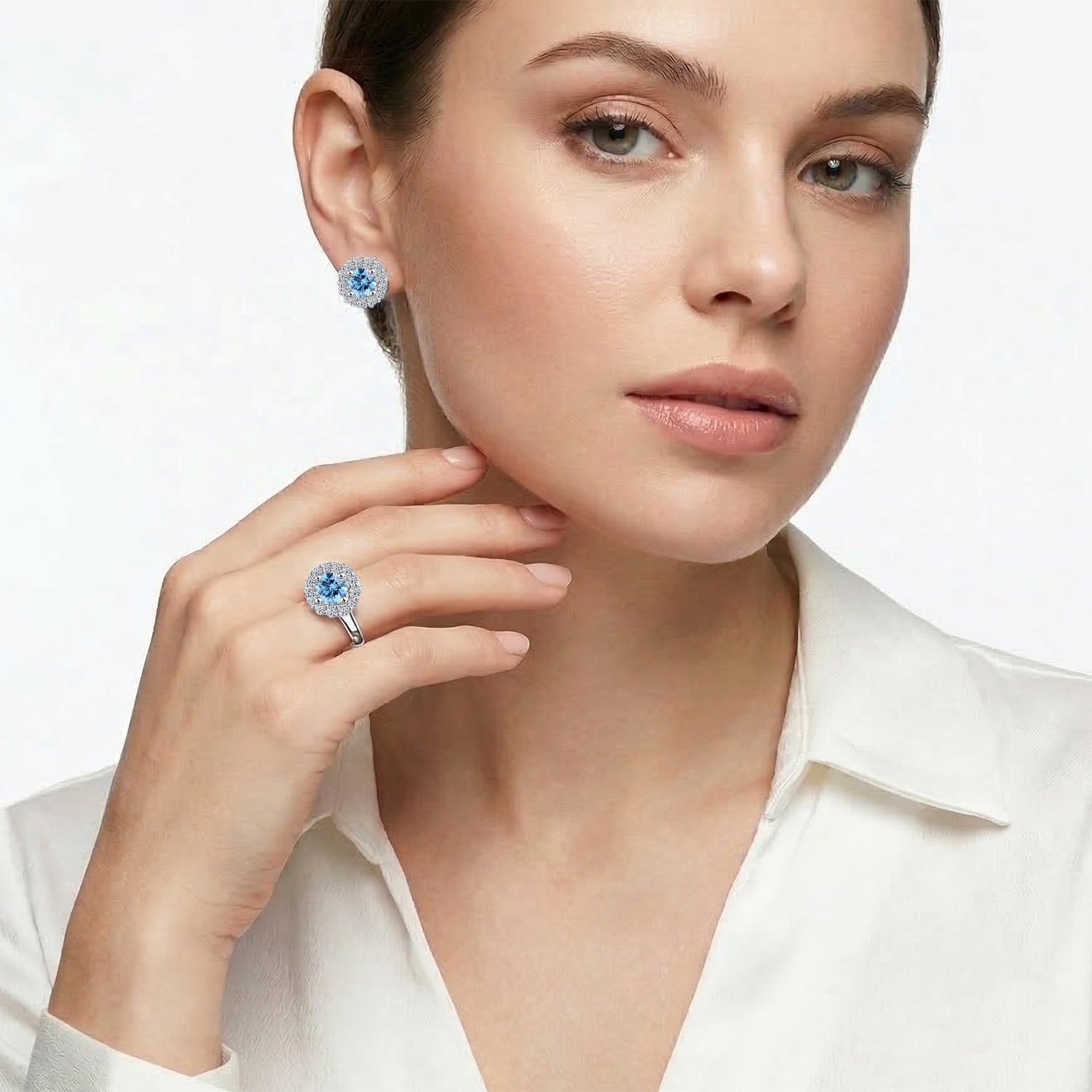 Schmuck-Duo: LUXURIANT DIAMOND blaues und weißes Labor Diamant-Schmuckset