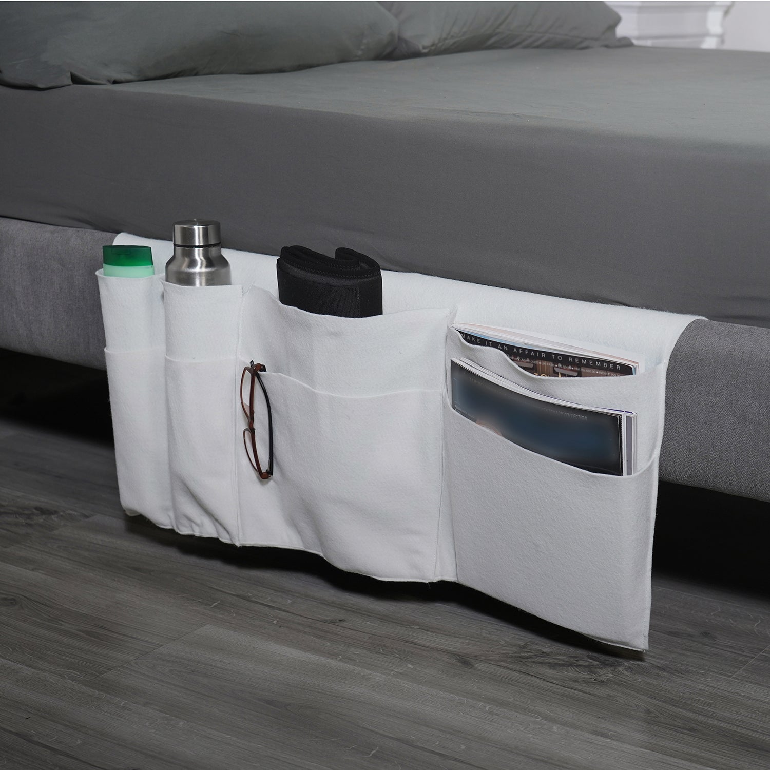 HOMESMART - Nachttisch Organizer mit 4 Fächern, 72x38 cm, Elfenbeinfarben