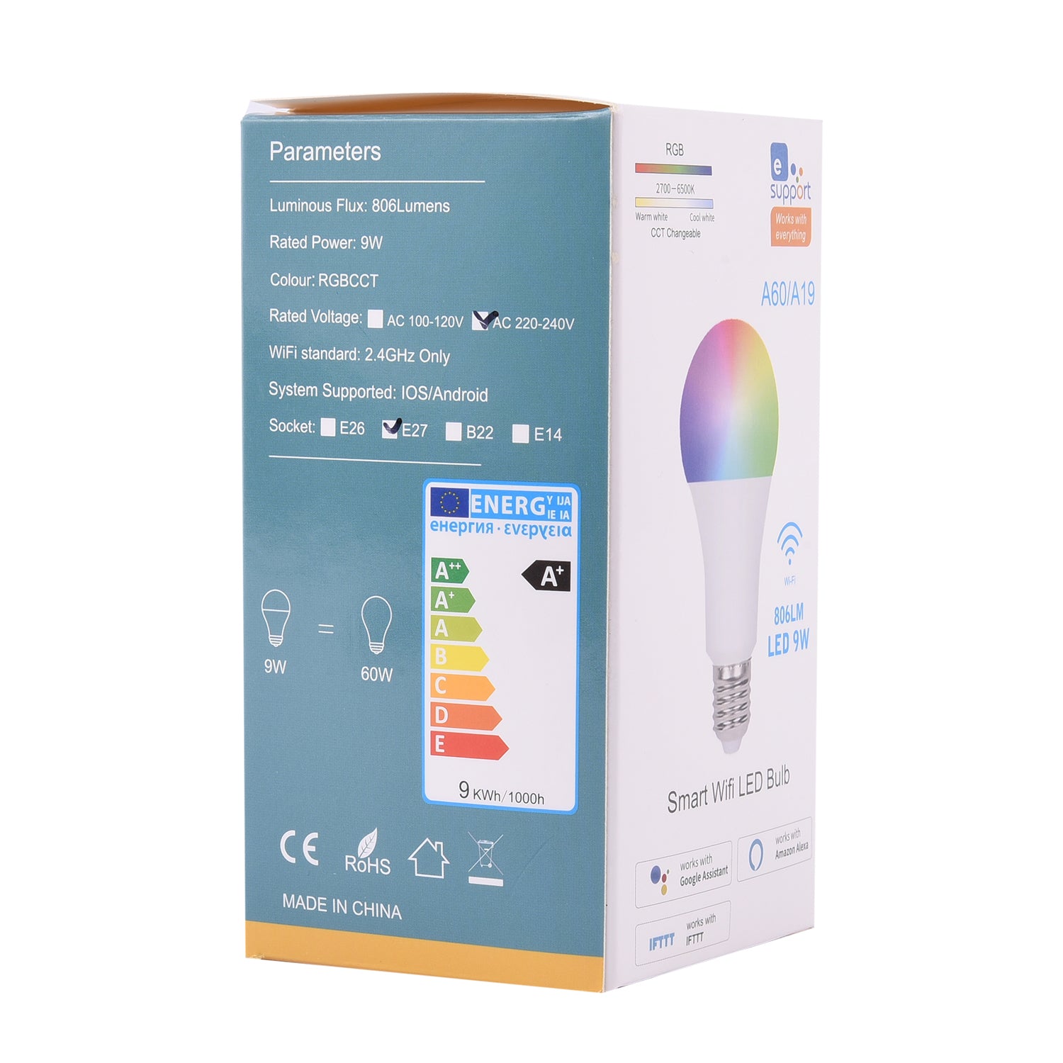 LED Glühbirne mit Farbwechsel mit Bluetooth & WLAN-Verbindung, 806LM