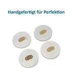NAKKASHI - 4er-Set, Marmor Untersetzer mit Messingintarsie, Krone, Größe 10x10 cm, Weiß