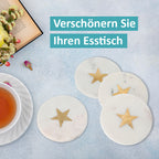 NAKKASHI - 4er-Set, Marmor Untersetzer mit Messingintarsie, Stern, Größe 10x10 cm, Weiß
