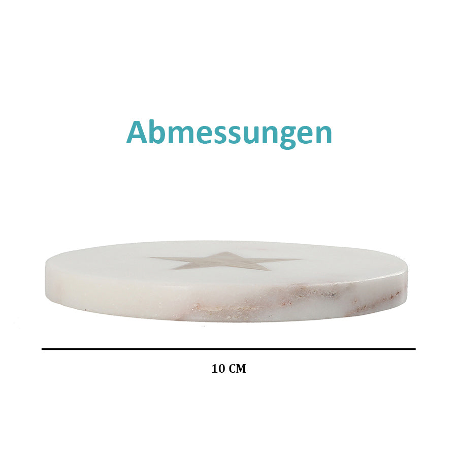 NAKKASHI - 4er-Set, Marmor Untersetzer mit Messingintarsie, Stern, Größe 10x10 cm, Weiß