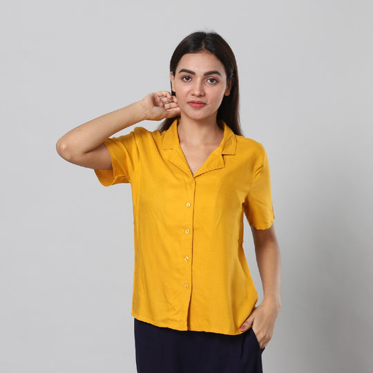 Einfarbiges Kurzarm-Top mit Knopfleiste, M, Orange