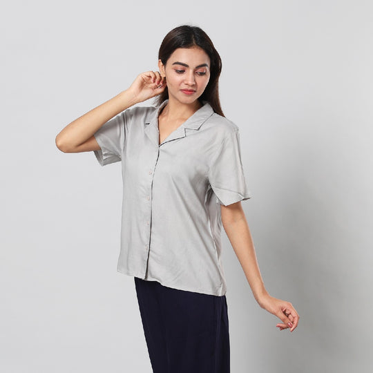 Einfarbiges Kurzarm-Top mit Knopfleiste, M, Orange