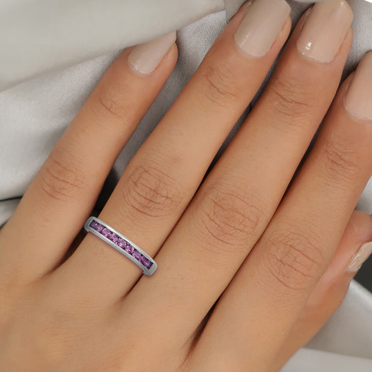 Rosa Saphir Half Eternity Band Ring 925 Silber platiniert ca. 0,69 ct