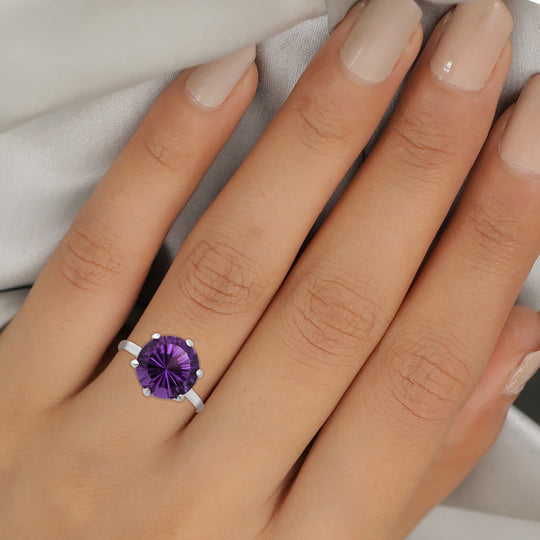 Lusaka Amethyst Solitär Ring 925 Silber platiniert 5.10 ct