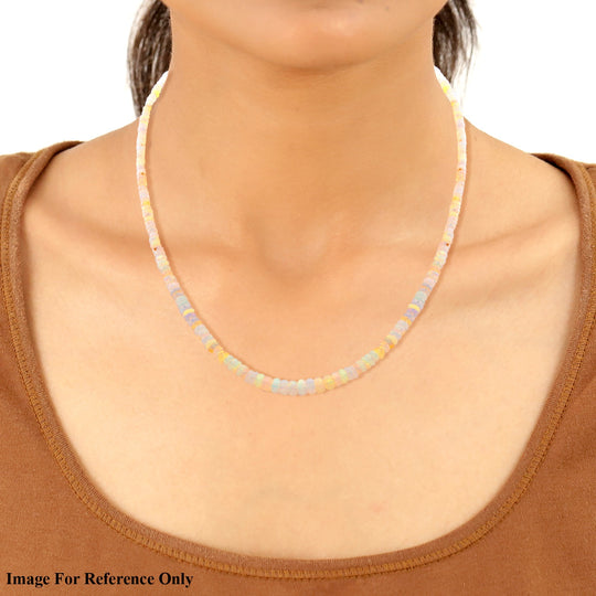 Natürlicher Äthiopischer Welo Opal Halskette ca. 45 cm lange 925 Silber Rhodiniert ca. 34.00 ct