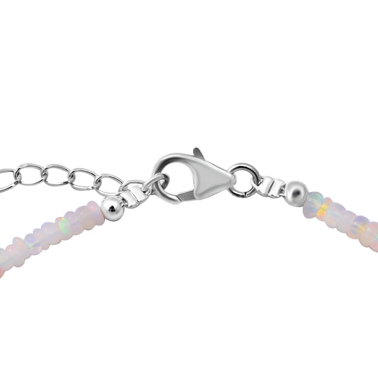 Natürlicher Äthiopischer Welo Opal Halskette ca. 45 cm lange 925 Silber Rhodiniert ca. 34.00 ct
