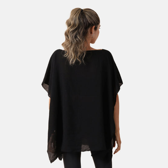T-Shirt mit Stickerei, Schwarz