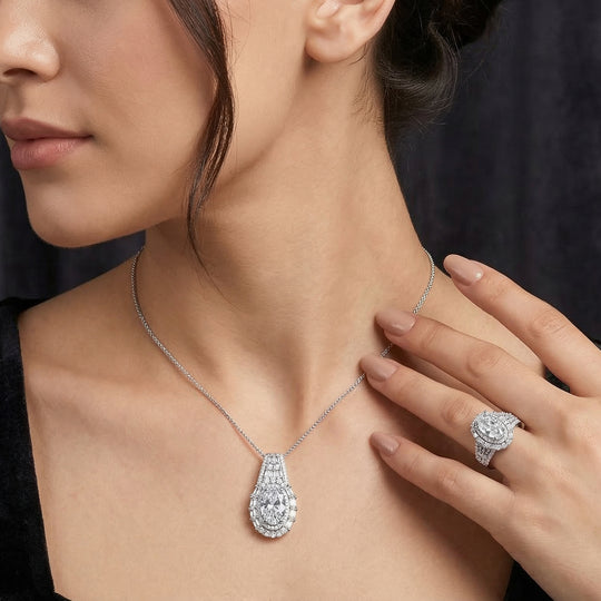 D'Joy Moissanit Ring und Anhänger mit 50cm Kette Oval