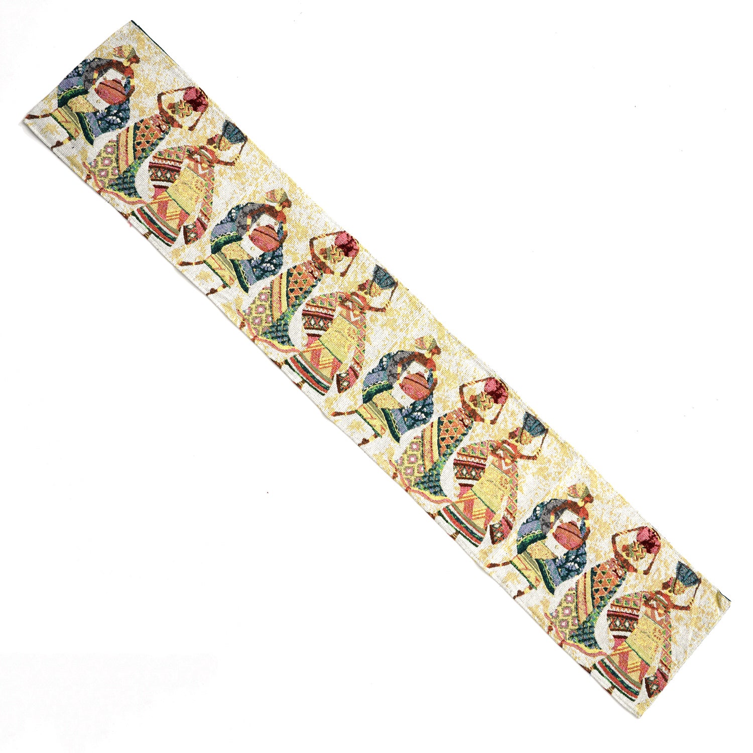 5er Set: Jacquard gewebter Tischläufer und 4 Tischsets, volkstümliches Design