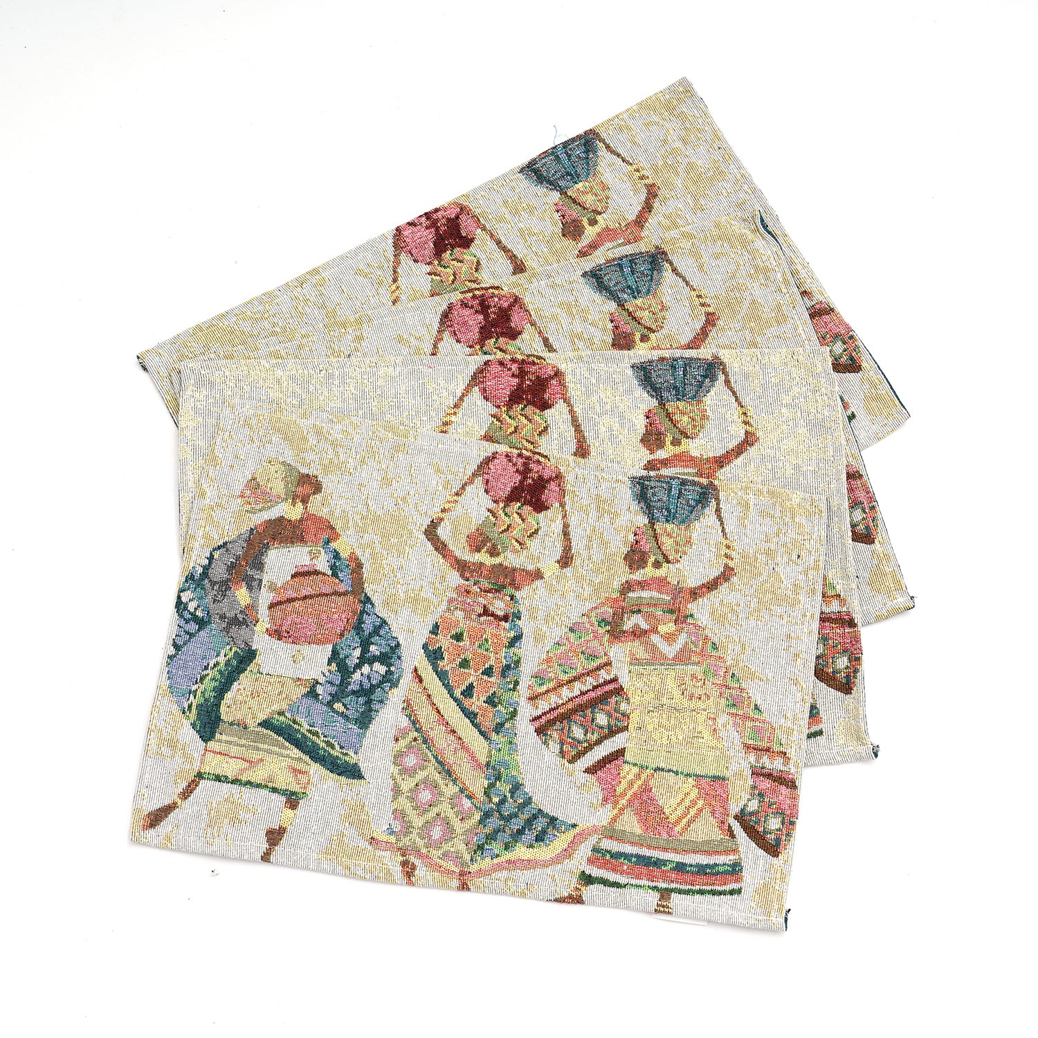 5er Set: Jacquard gewebter Tischläufer und 4 Tischsets, volkstümliches Design