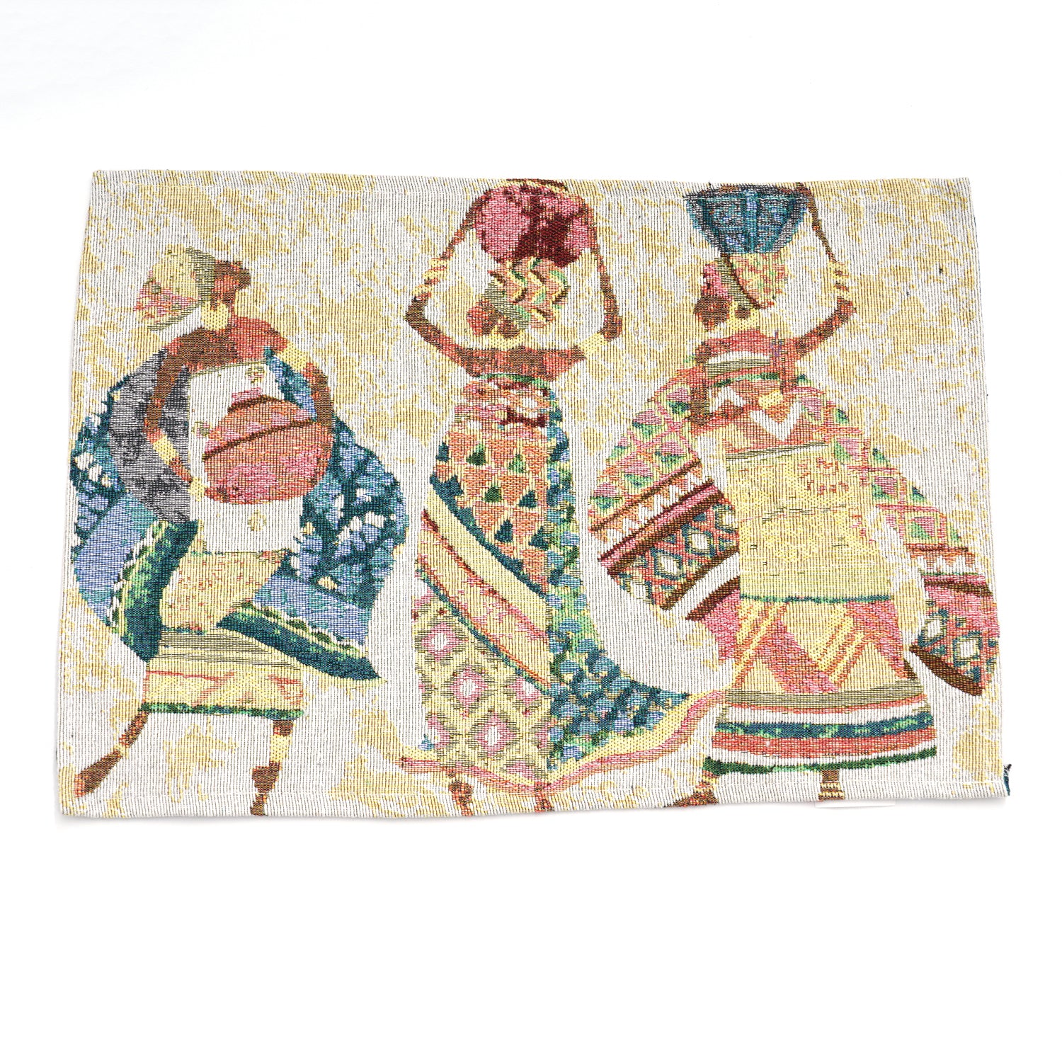 5er Set: Jacquard gewebter Tischläufer und 4 Tischsets, volkstümliches Design