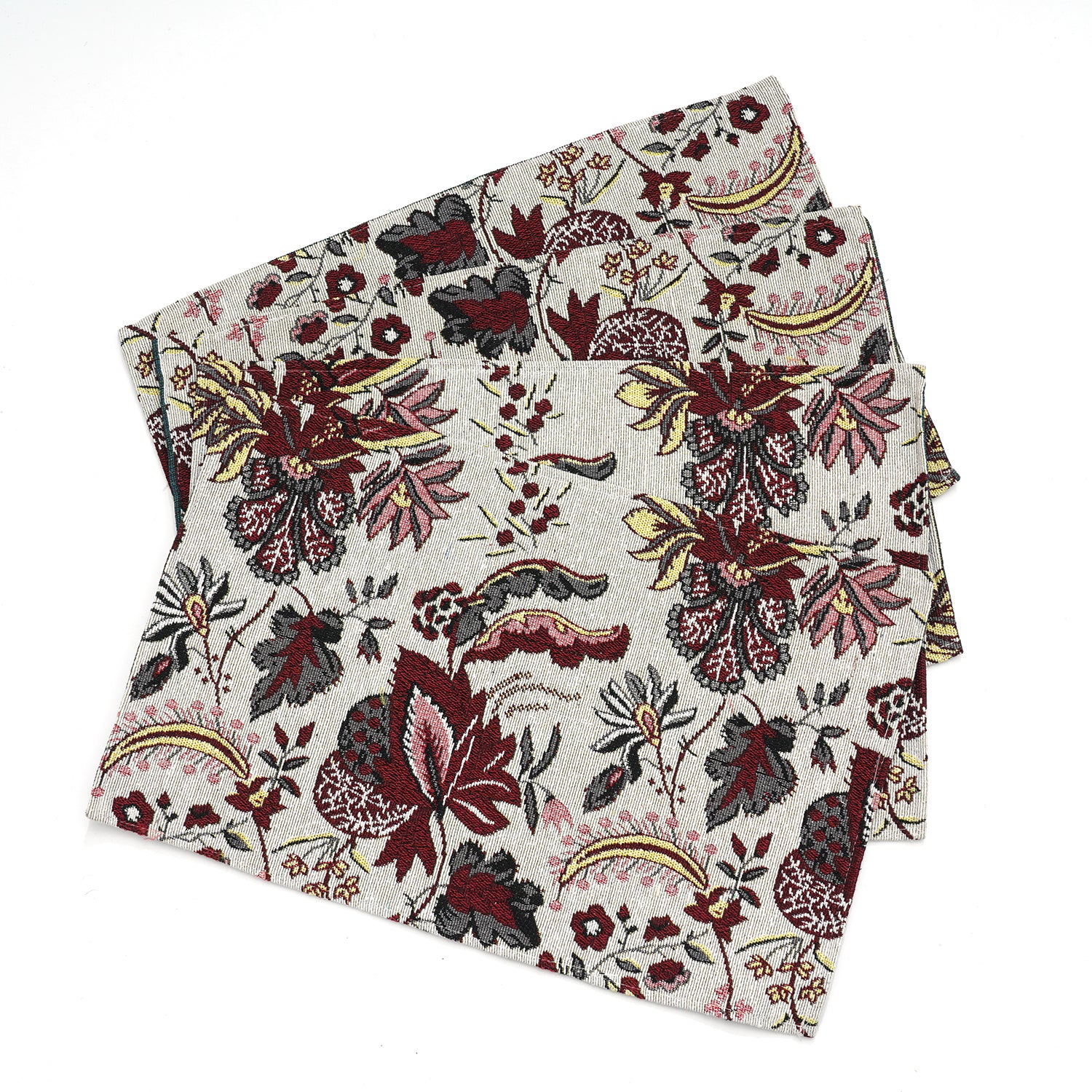 5er Set: Jacquard gewebter Tischläufer und 4 Tischsets, Blumen