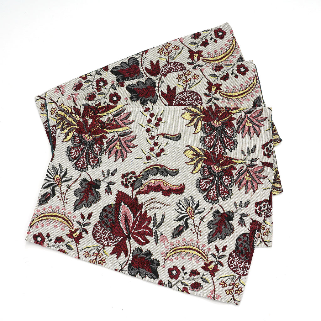 5er Set: Jacquard gewebter Tischläufer und 4 Tischsets, Blumen