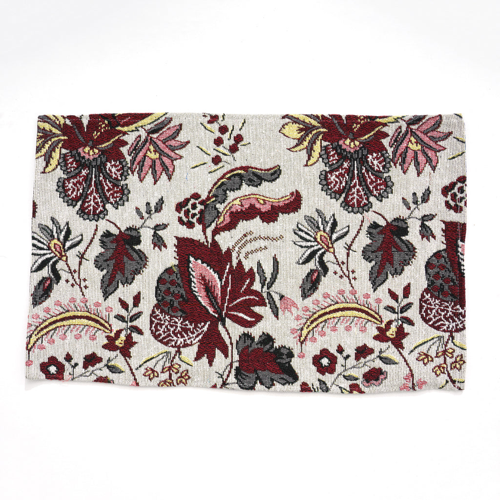 5er Set: Jacquard gewebter Tischläufer und 4 Tischsets, Blumen