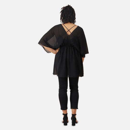 V-Ausschnitt Chiffon Top, Beige
