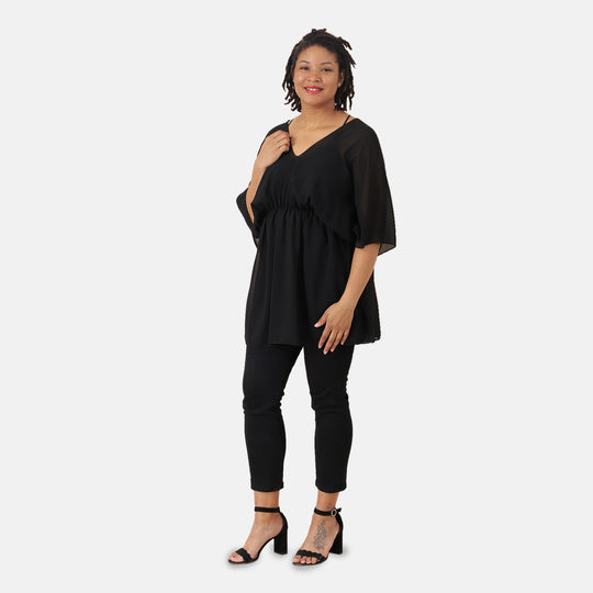 V-Ausschnitt Chiffon Top, Beige