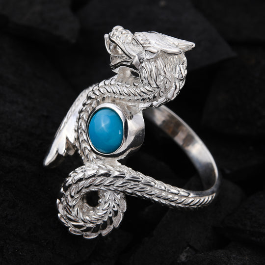 Royal Bali Kollektion - natürlicher Sleeping Beauty Türkis Drachen-Ring, 925 Silber ca. 0,40 ct