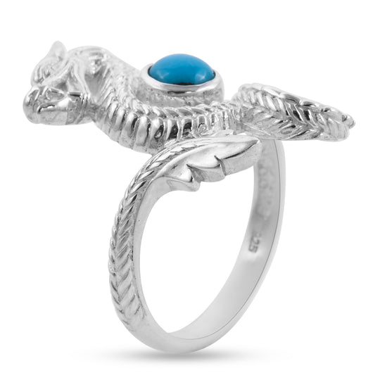 Royal Bali Kollektion - natürlicher Sleeping Beauty Türkis Drachen-Ring, 925 Silber ca. 0,40 ct
