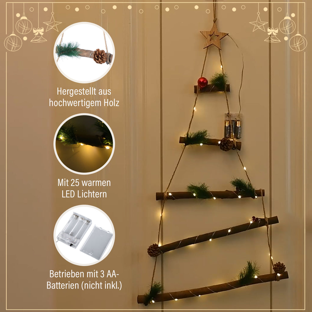 Hängender, moderner Weihnachtsbaum mit 25 warmen LEDs, 3xAA Batterie (nicht inkl.), Größe 43,5x87 cm