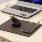 Kabelloses Ladegerät Mauspad, PU Holzmaserung, 30x22 cm, USB-Kabel 100 cm, Schwarz