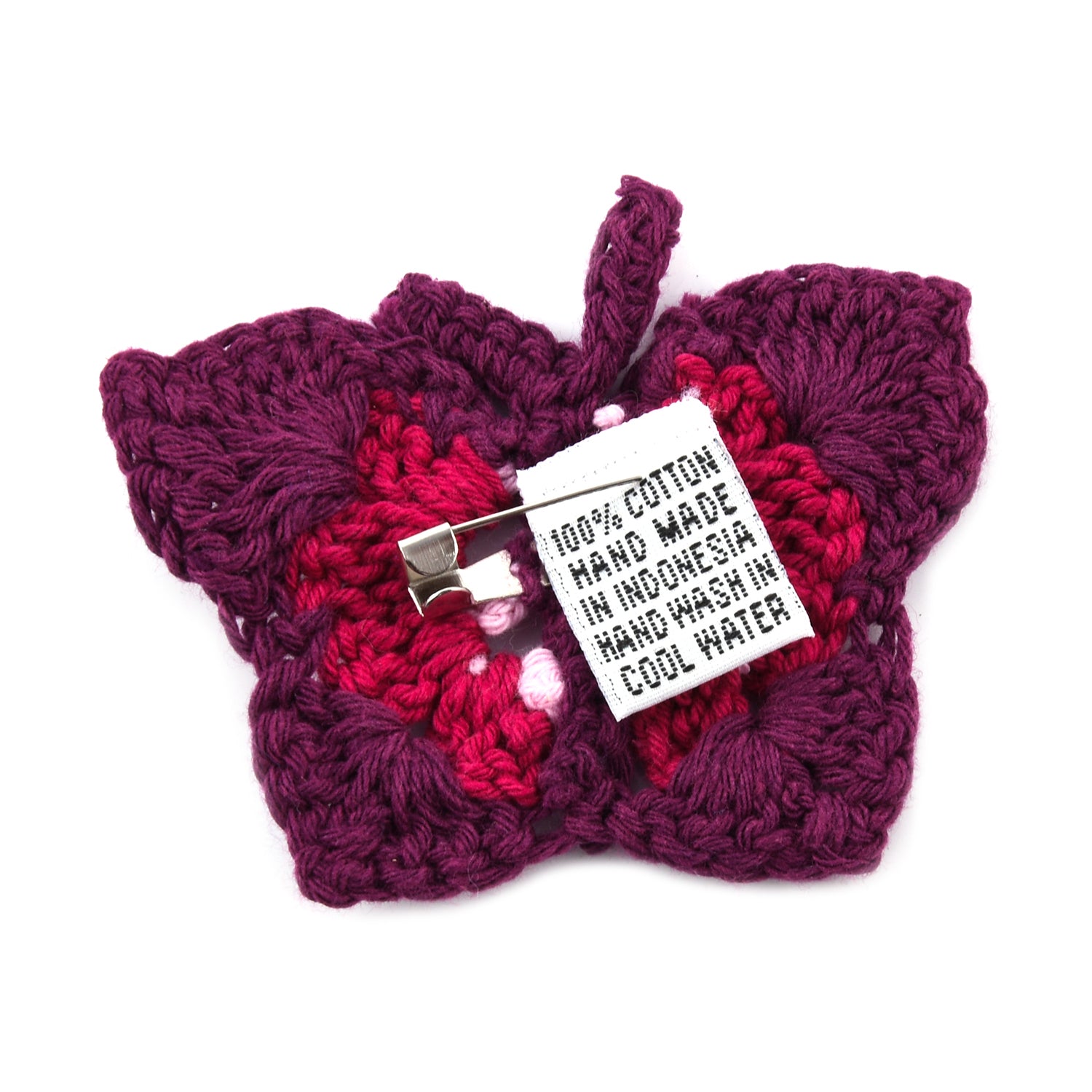 Handgefertigte Brosche mit Häkelarbeit Schmetterling Design, Violett
