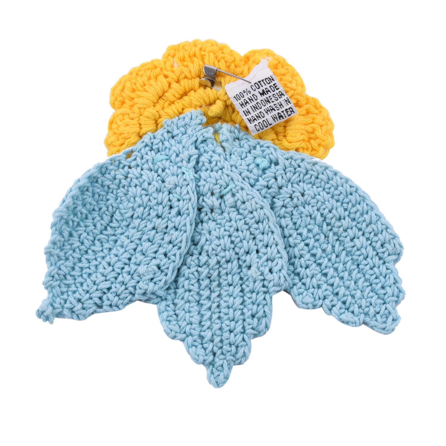 Handgefertigte Brosche mit Häkelarbeit Blumen und Blätter Design, Gelb