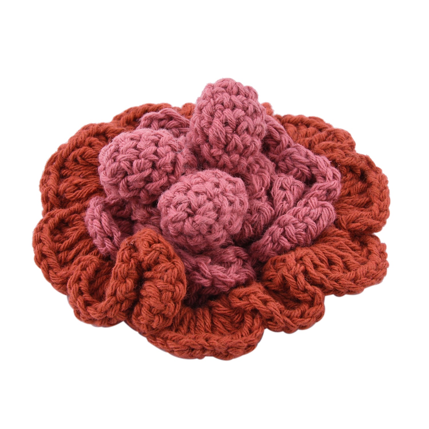 Handgefertigte Brosche mit Häkelarbeit Blumen Design, Orange