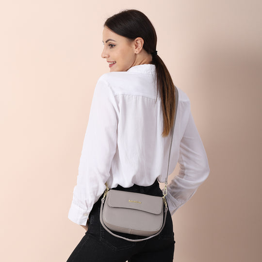 SENCILLEZ - 100% echte Leder Umhängetasche für Damen, Größe 22x6x14 cm, Grau